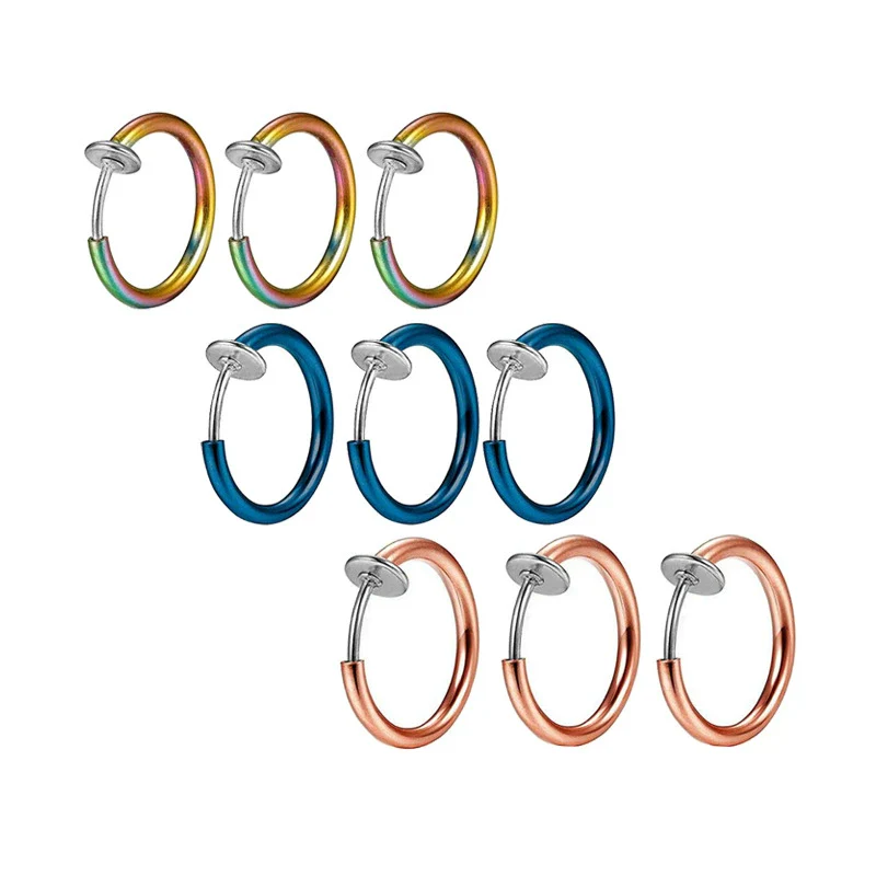 Unisex Metal Geometric Ear Clip Ear Stud Nose Ring Electroplated - Image 4