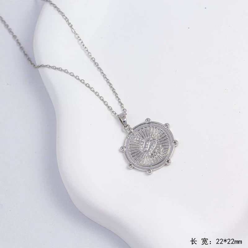 Unisex Necklace Geometric Shape Copper Pendant Inlaid With Zircon Electroplating O Word Chain - Image 6