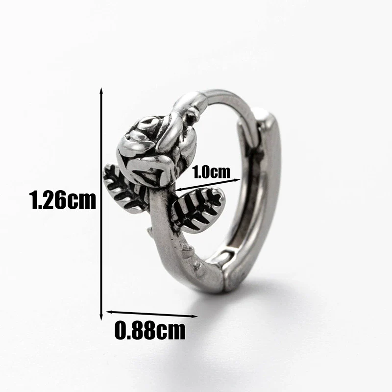 Unisex Piercing Earrings Stainless Steel Cast Rose Skull Snake With Flowers And Polishing Style - Image 2
