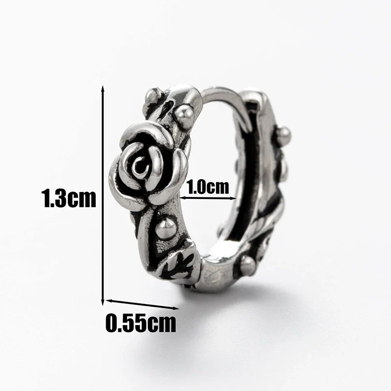 Unisex Piercing Earrings Stainless Steel Cast Rose Skull Snake With Flowers And Polishing Style - Image 3