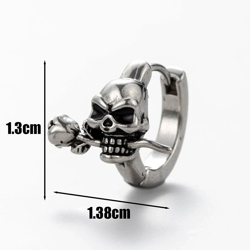 Unisex Piercing Earrings Stainless Steel Cast Rose Skull Snake With Flowers And Polishing Style - Image 4