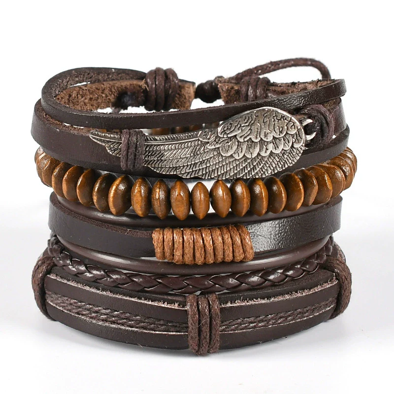 Unisex Retro Handmade Alloy And Leather Wings Bracelet - Image 4