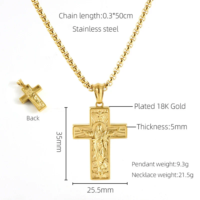 Unisex 316L Stainless Steel And Silver Necklace With Geometric Cross Pendant And Square Pearl Chain Electroplated Retro Hip Hop Style - Image 19