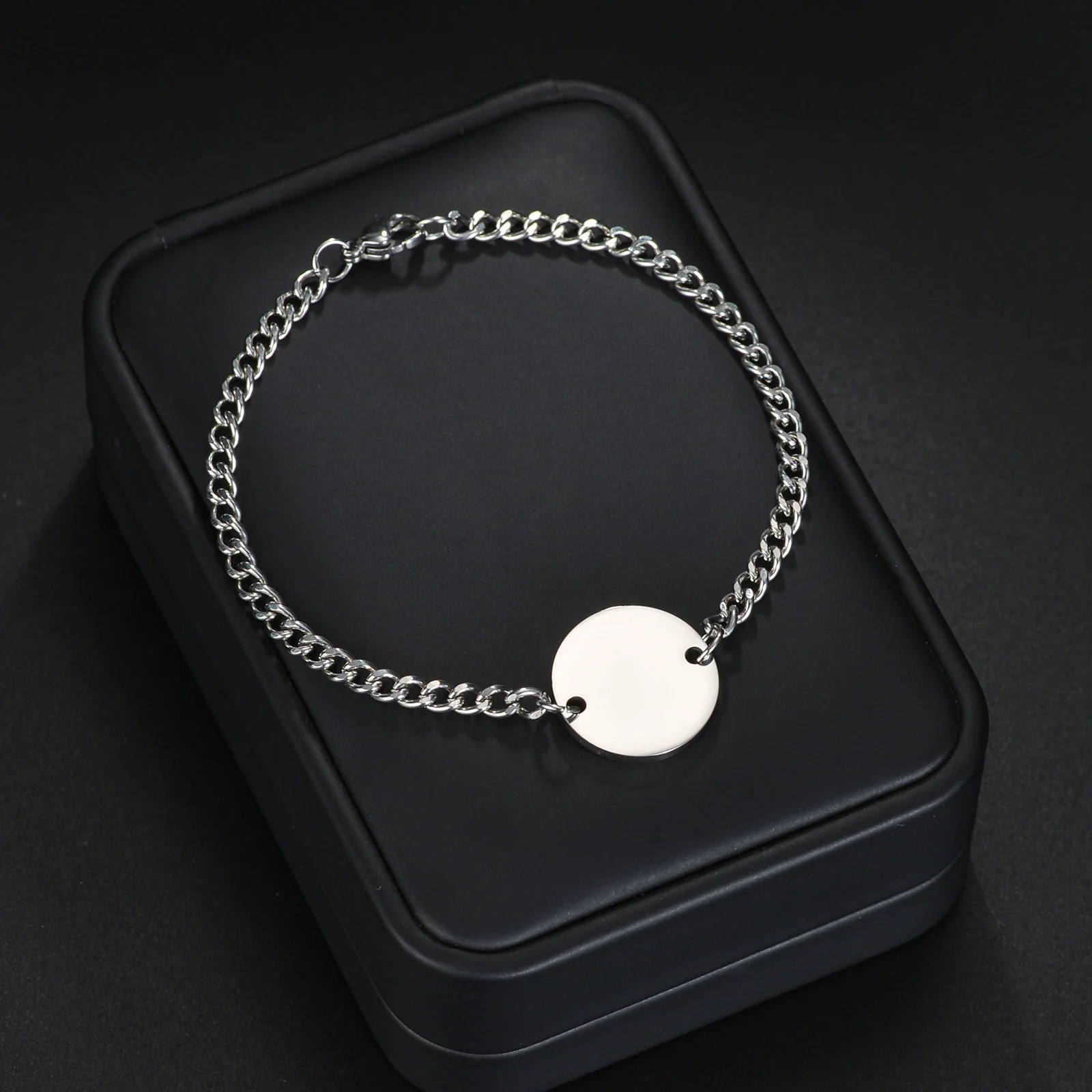 Unisex Stainless Steel Geometric Bracelet With Engraved Logo And Electroplating Treatment - Image 3