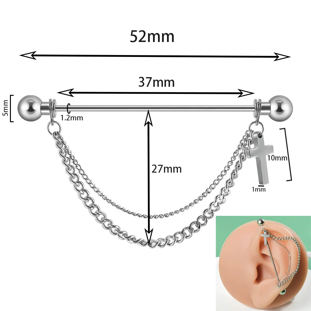 Unisex Stainless Steel Geometric Double Layer Chain Hanging Cross Detachable Ear Bridge Earrings With Electroplating - Image 10