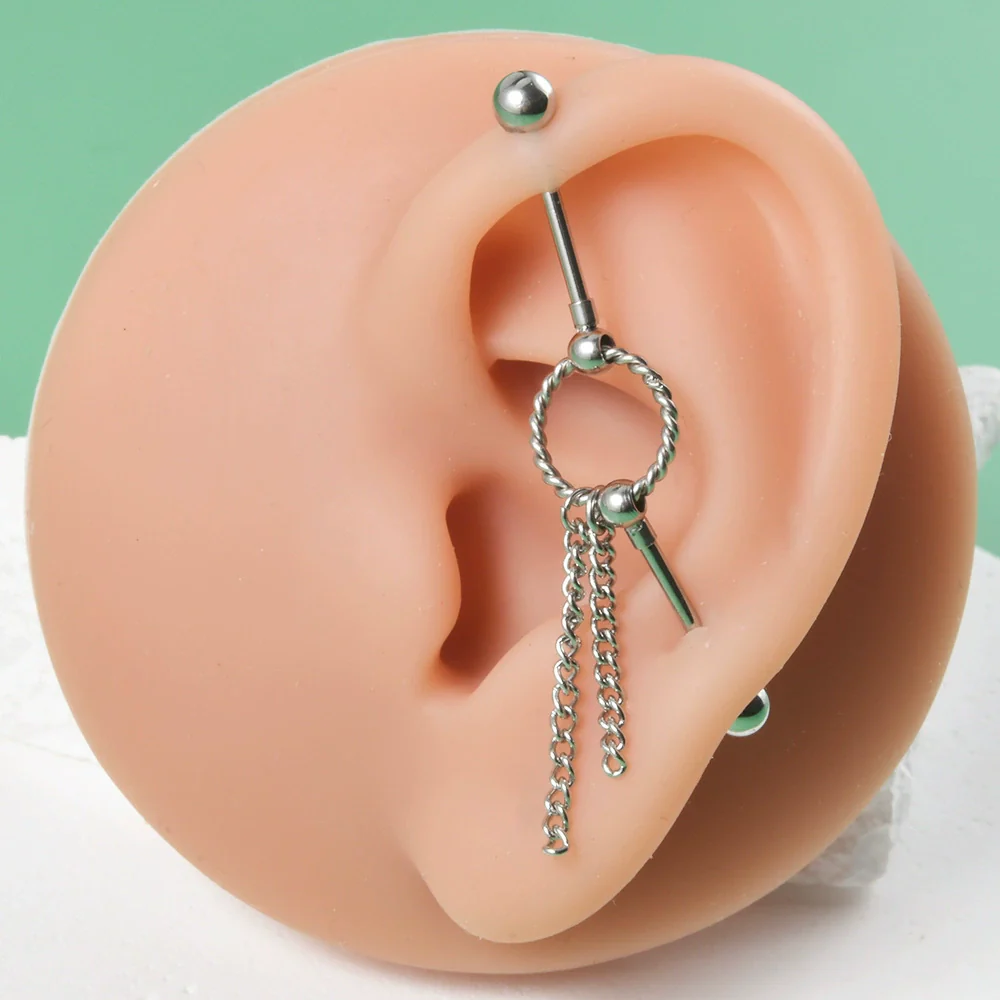 Unisex Stainless Steel Geometric Double Layer Chain Hanging Cross Detachable Ear Bridge Earrings With Electroplating - Image 2