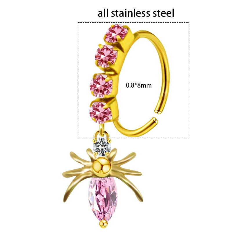 Unisex Stainless Steel Heart Shaped Nose Ring With Flower Pattern And Electroplating Treatment - Image 11