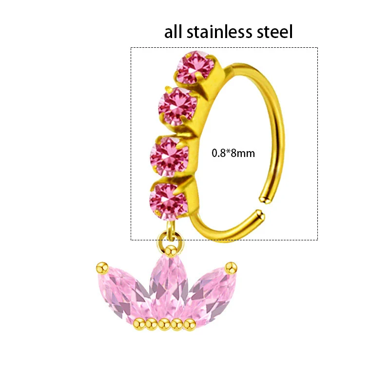 Unisex Stainless Steel Heart Shaped Nose Ring With Flower Pattern And Electroplating Treatment - Image 13