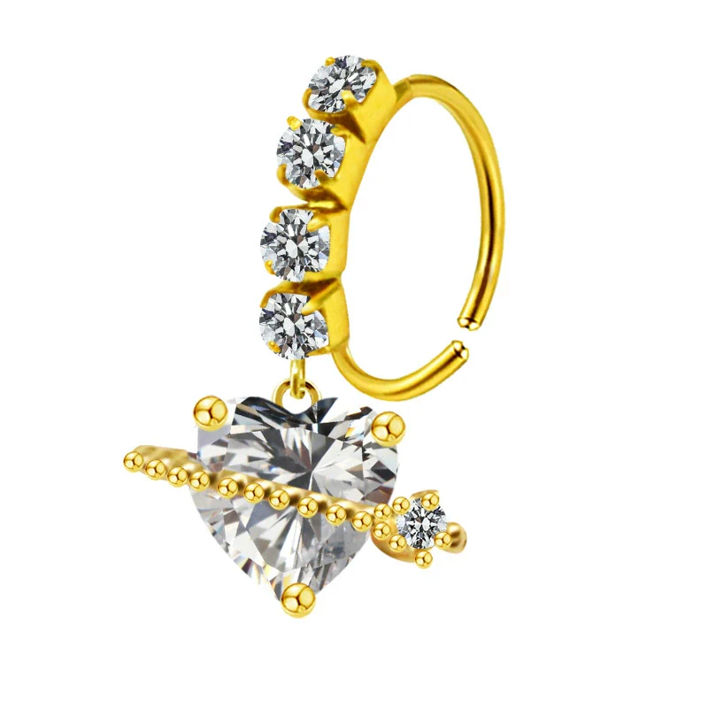 Unisex Stainless Steel Heart Shaped Nose Ring With Flower Pattern And Electroplating Treatment - Image 2