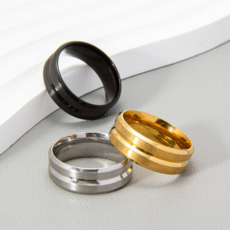 Unisex Stainless Steel Ring With Geometric Style And Electroplating Treatment - Image 4