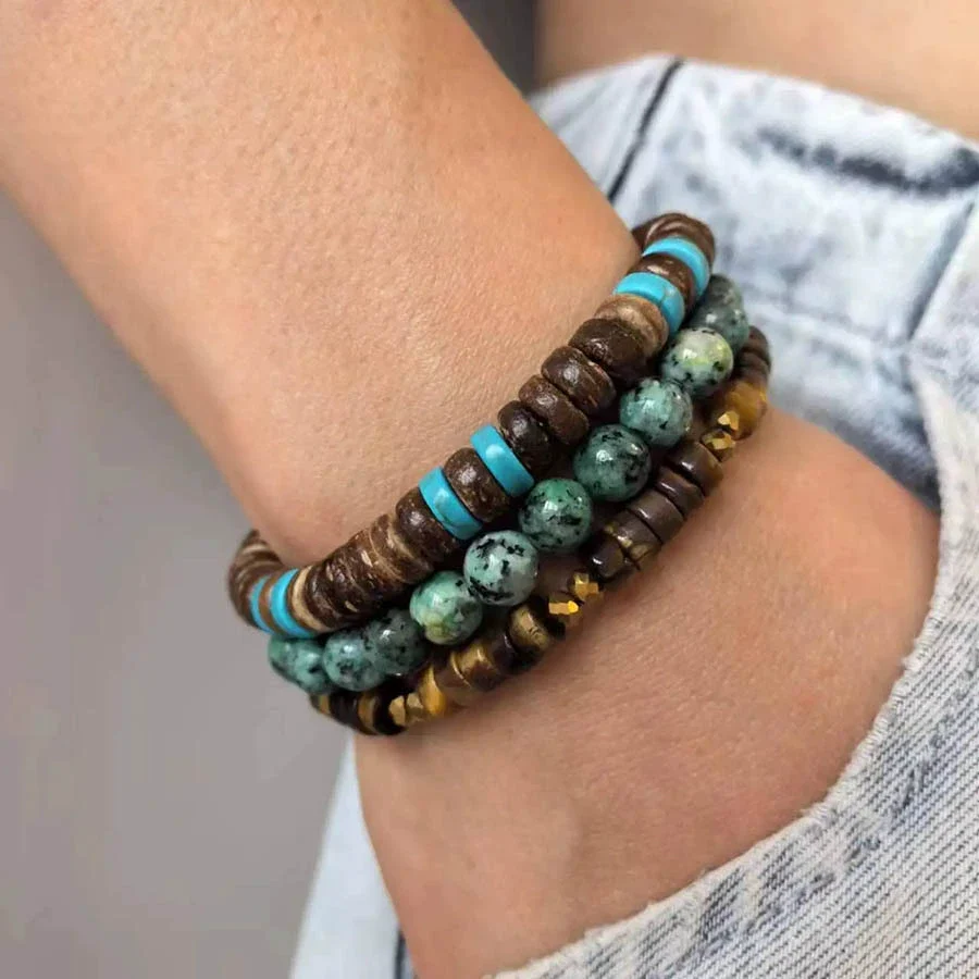 Unisex Wooden Geometric Handmade Beaded Bracelet Set - Image 23