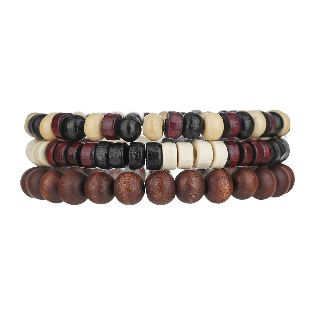 Unisex Wooden Geometric Handmade Beaded Bracelet Set - Image 5