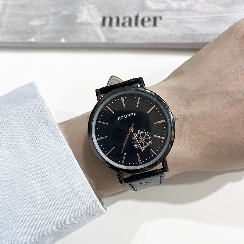 Universal Leisure Alloy Case Ordinary Glass Mirror Pointer Quartz Watch With Gear Belt