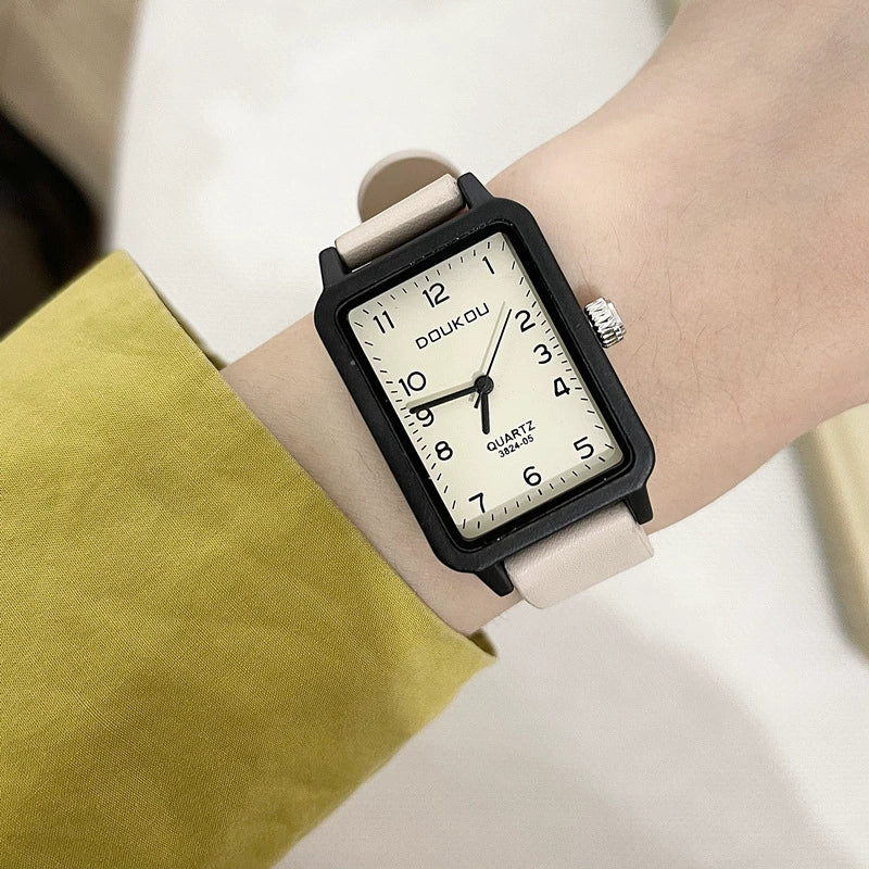 Universal Leisure Style Rectangular Quartz Watch For Junior High School Students Pu And Alloy Material - Image 2