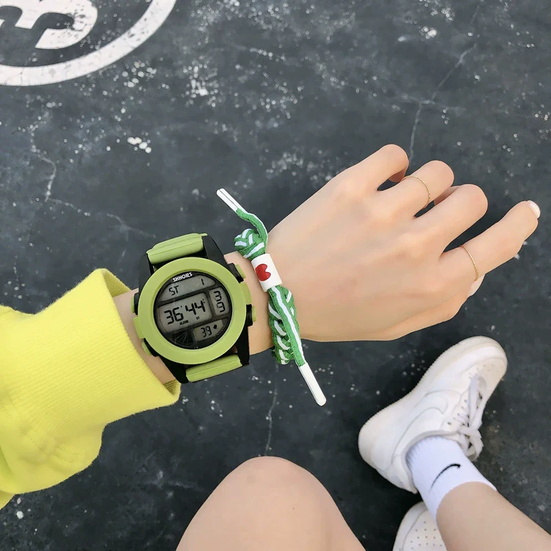 Universal Multifunctional Luminous Electronic Watch With Stainless Steel Buckle Silicone Strap Rubber Case And Plastic Mirror Round Dial - Image 3