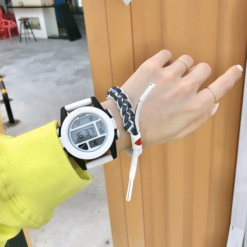 Universal Multifunctional Luminous Electronic Watch With Stainless Steel Buckle Silicone Strap Rubber Case And Plastic Mirror Round Dial - Image 4