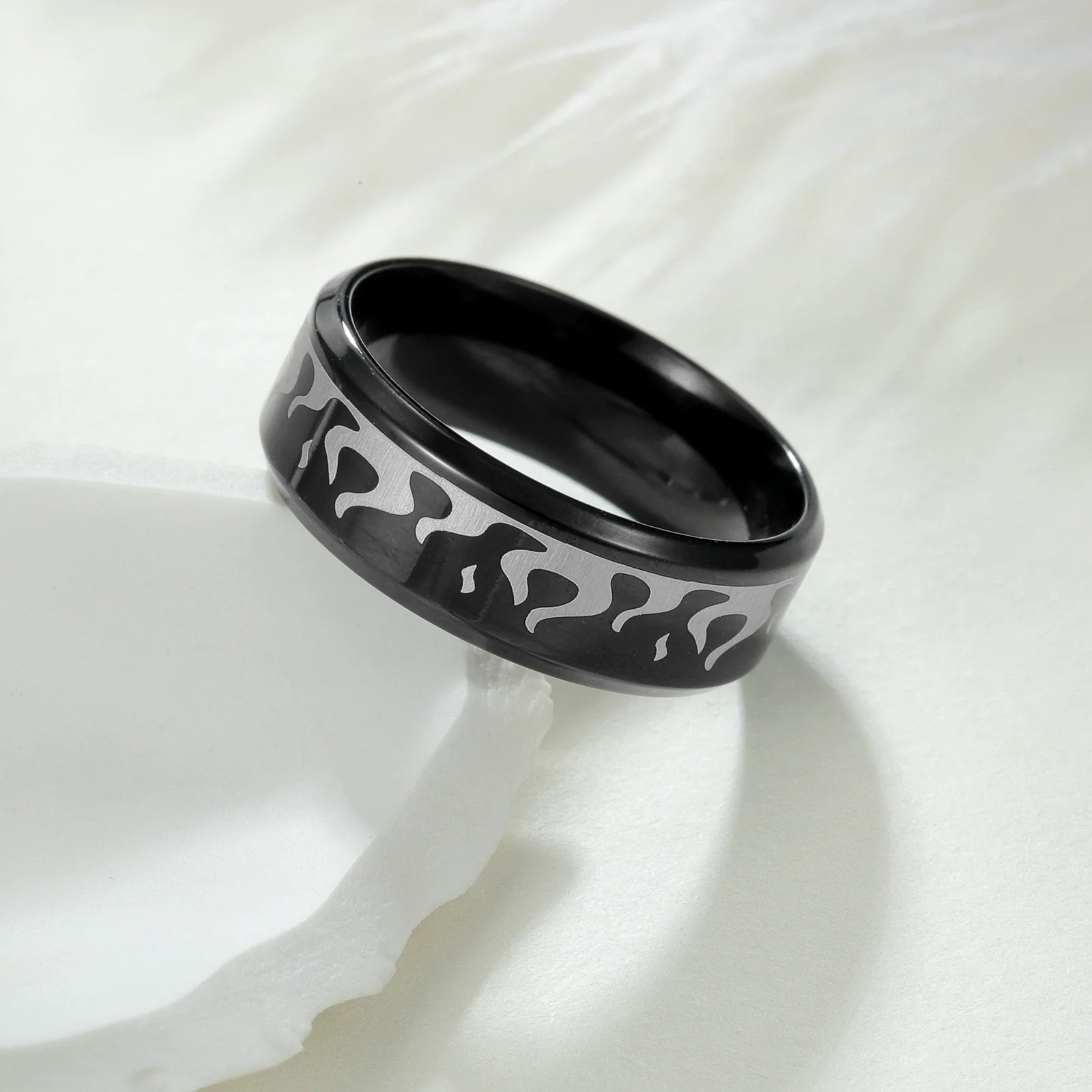 Vacuum Plating Laser Marking Stainless Steel Geometric Ring For Men - Image 2
