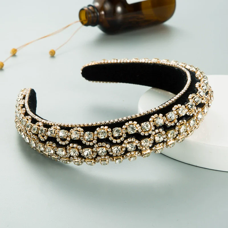 Velvet Fabric Sponge Hairband With Rhinestones Palace Style Ladies Hair Accessories - Image 2
