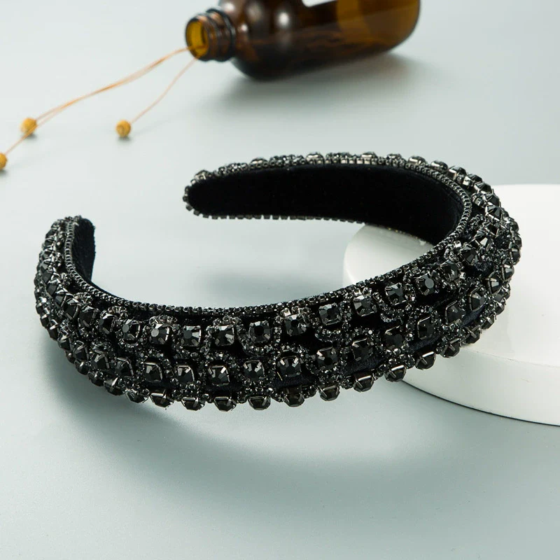 Velvet Fabric Sponge Hairband With Rhinestones Palace Style Ladies Hair Accessories - Image 3