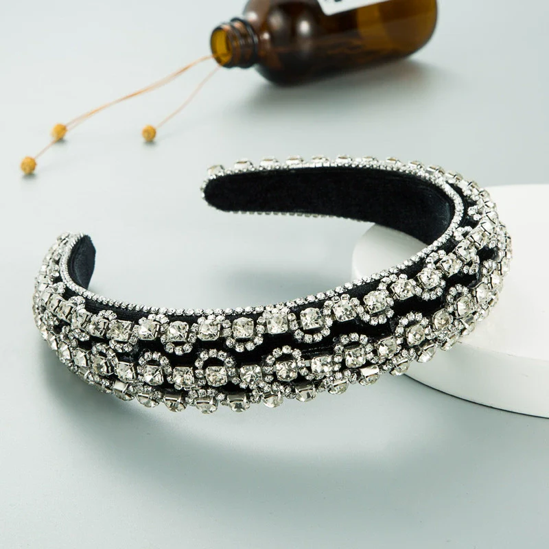 Velvet Fabric Sponge Hairband With Rhinestones Palace Style Ladies Hair Accessories - Image 4