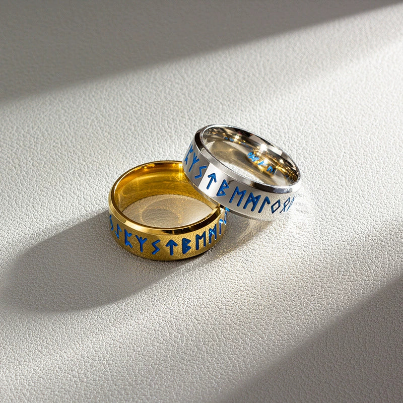 Viking Ring Titanium Steel Jewelry With Letters Numbers Text Electroplated