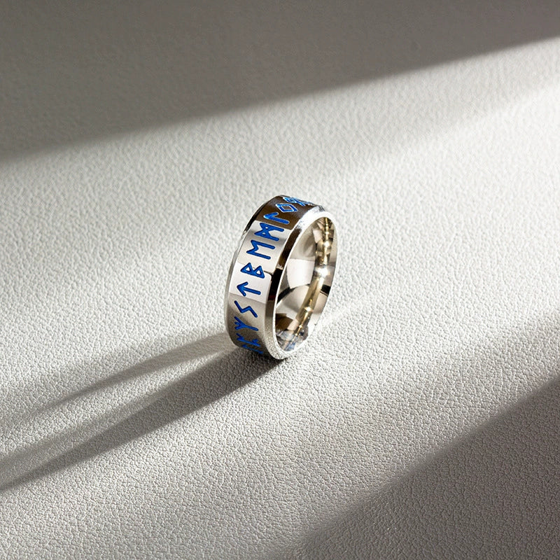 Viking Ring Titanium Steel Jewelry With Letters Numbers Text Electroplated - Image 3