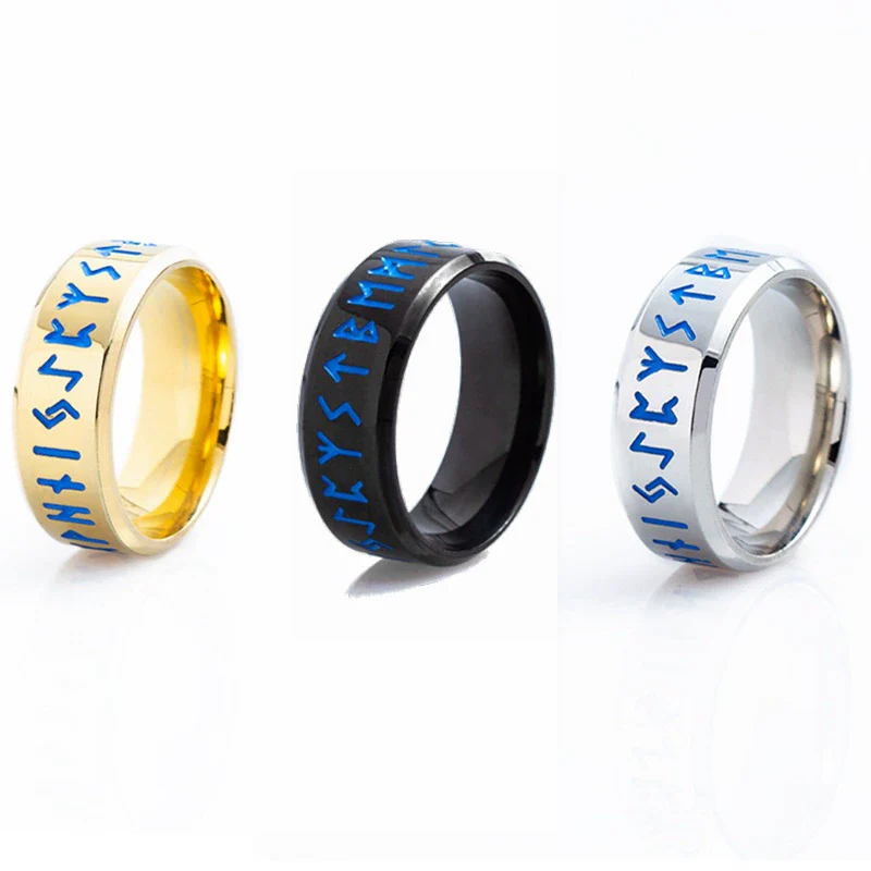 Viking Ring Titanium Steel Jewelry With Letters Numbers Text Electroplated - Image 5