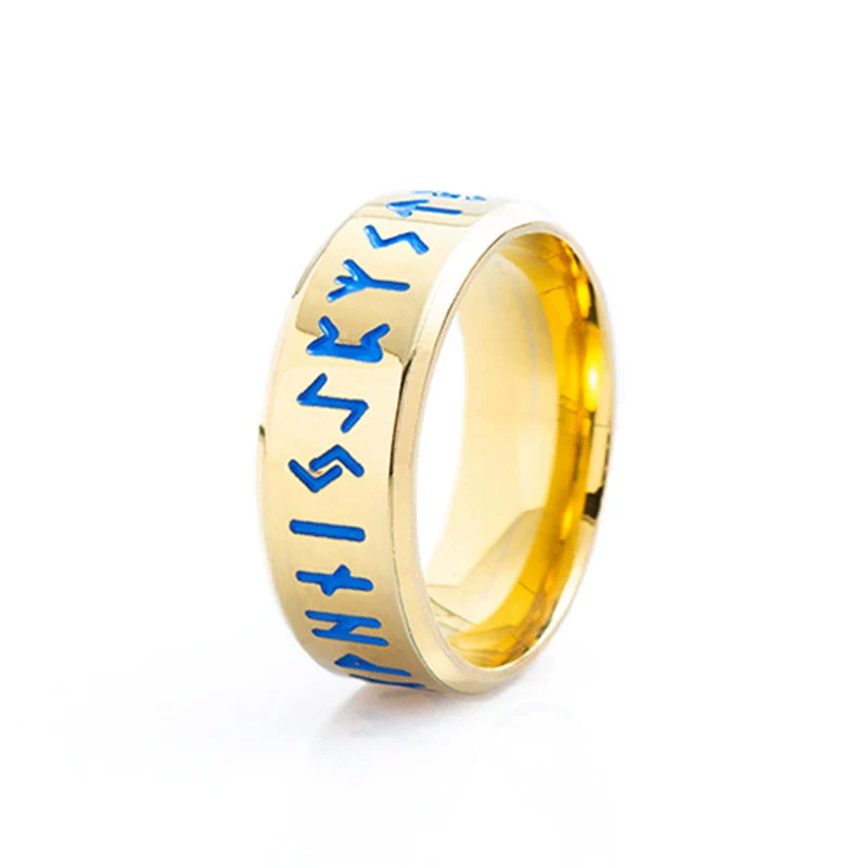 Viking Ring Titanium Steel Jewelry With Letters Numbers Text Electroplated - Image 8