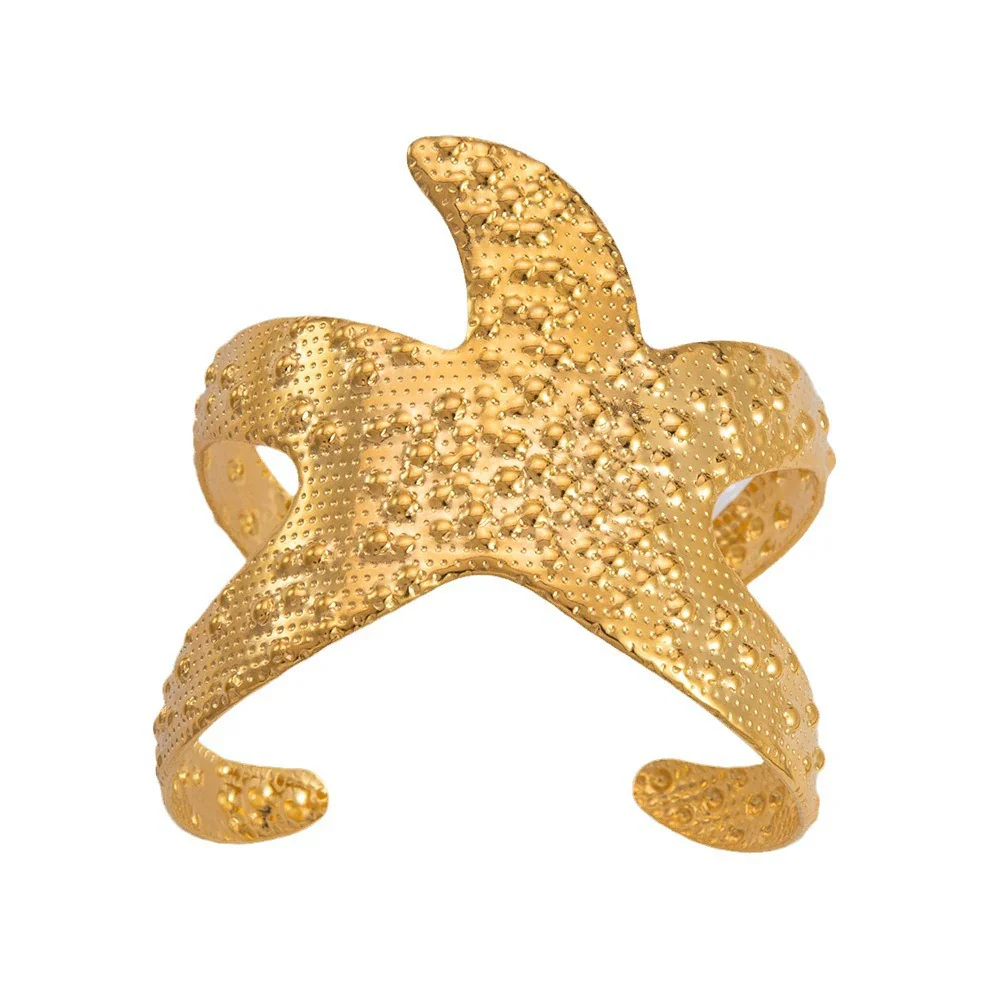 Vintage Animals Starfish Stainless Steel 18K Electroplated Hammer Bracelet For Women - Image 5