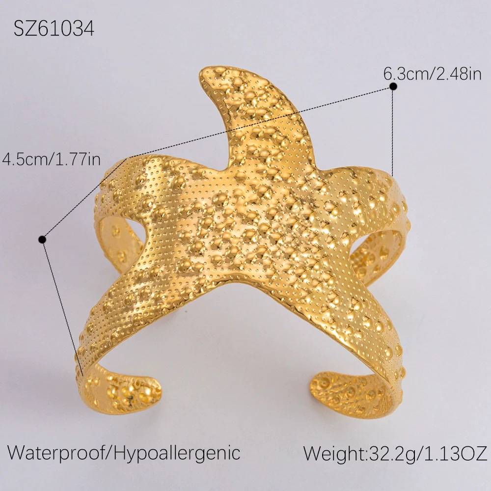 Vintage Animals Starfish Stainless Steel 18K Electroplated Hammer Bracelet For Women - Image 6