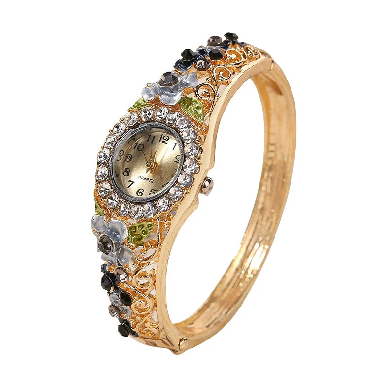 Vintage Cloisonne 3D Flower Blooming Women's Alloy Wrist Watch And Fashion Bracelet - Image 5