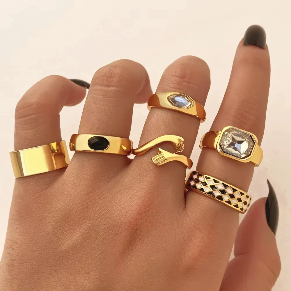 Vintage Geometric Round Turquoise Metal Ring Inlaid With Artificial Gemstones And Semiprecious Stones Gold Plated - Image 7
