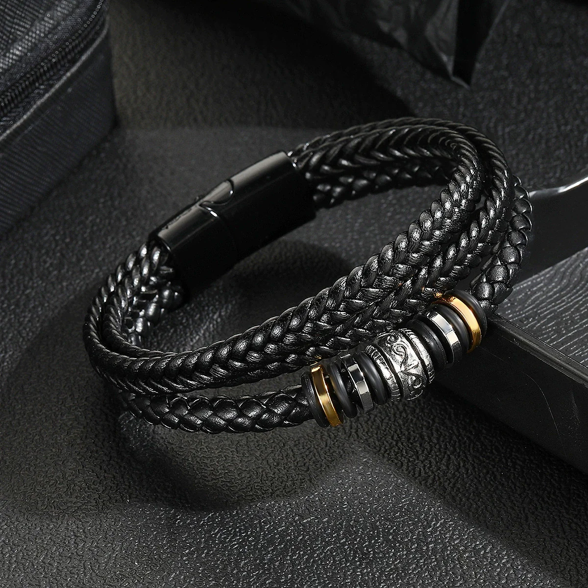 Vintage Leather Bracelet Geometric Style Electroplating Unisex - Image 3