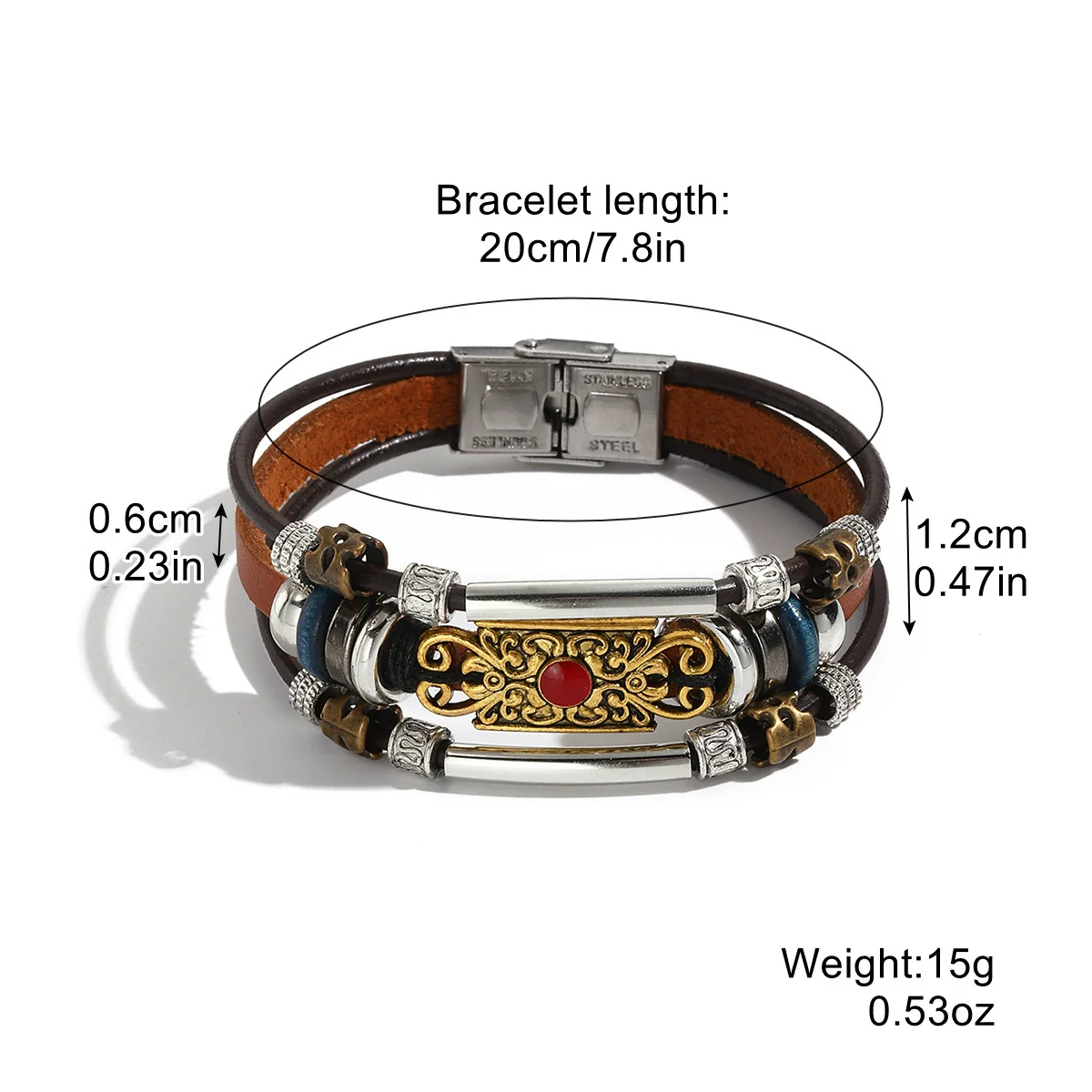 Vintage Leather Bracelet Geometric Style Electroplating Unisex - Image 8