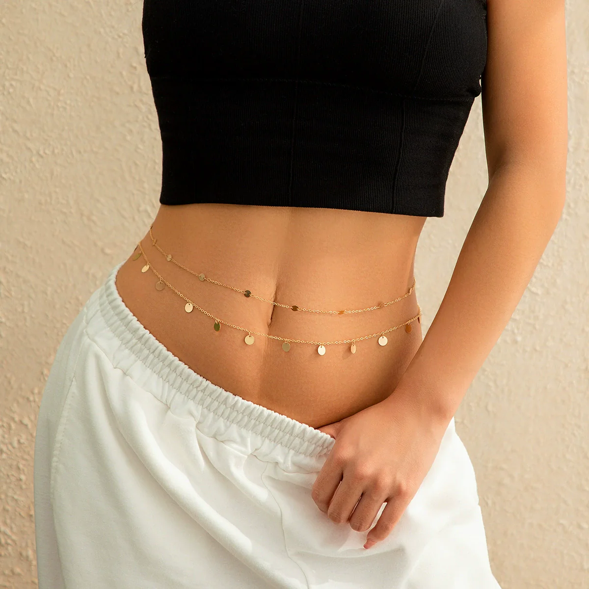 Waist Chain Metal Geometric Sequin Imitation Pearl Double Circle Lobster Clasp - Image 10