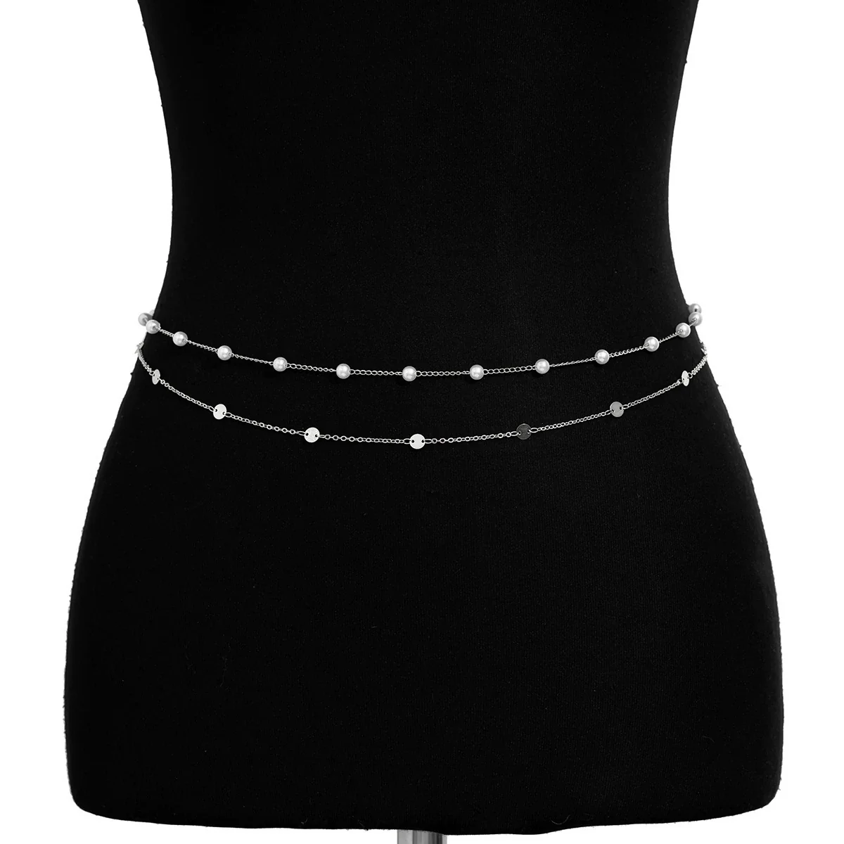 Waist Chain Metal Geometric Sequin Imitation Pearl Double Circle Lobster Clasp - Image 16