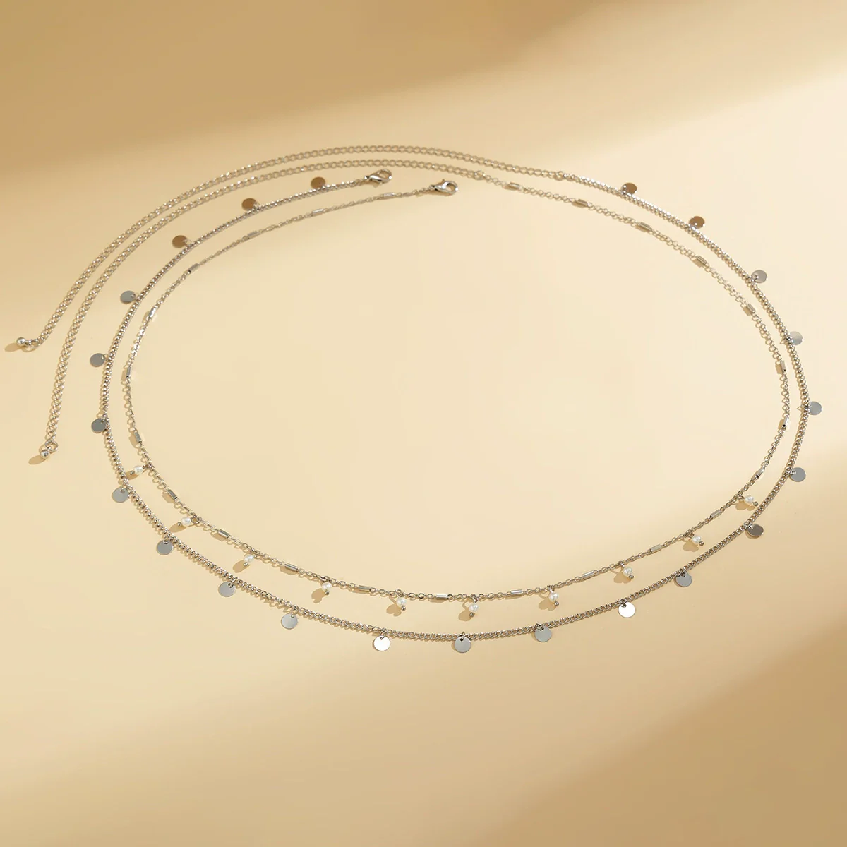 Waist Chain Metal Geometric Sequin Imitation Pearl Double Circle Lobster Clasp - Image 4