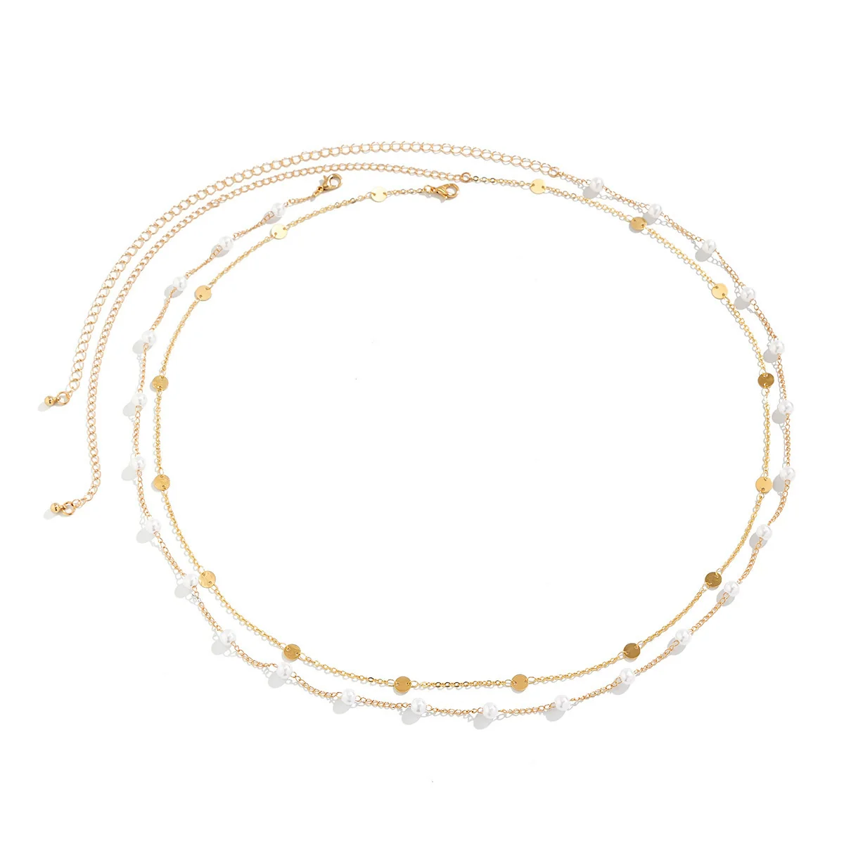 Waist Chain Metal Geometric Sequin Imitation Pearl Double Circle Lobster Clasp - Image 5