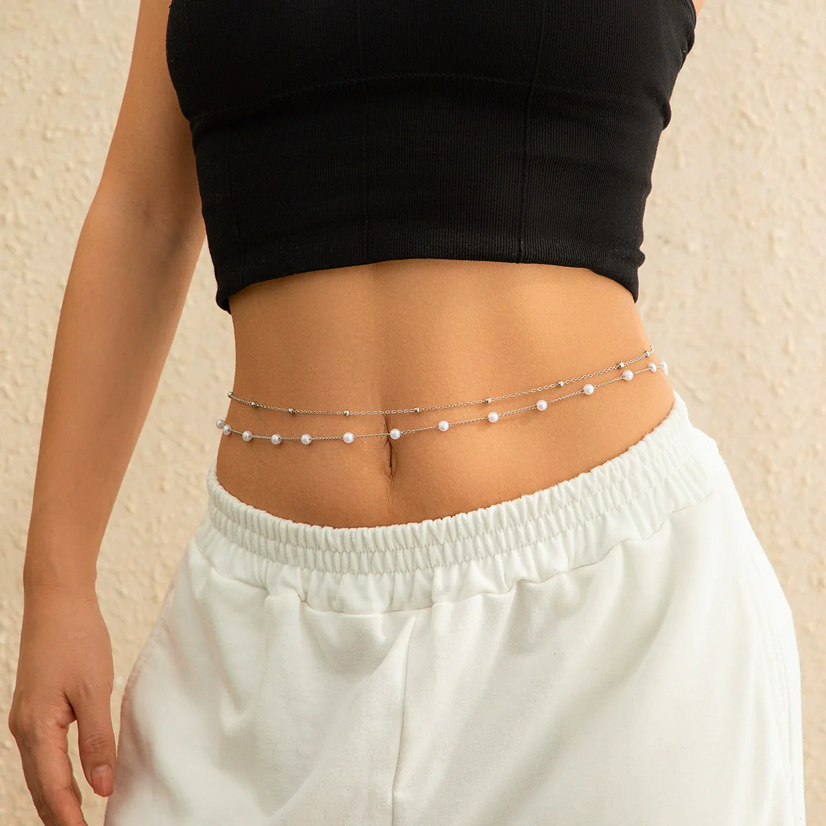Waist Chain Metal Geometric Sequin Imitation Pearl Double Circle Lobster Clasp - Image 7