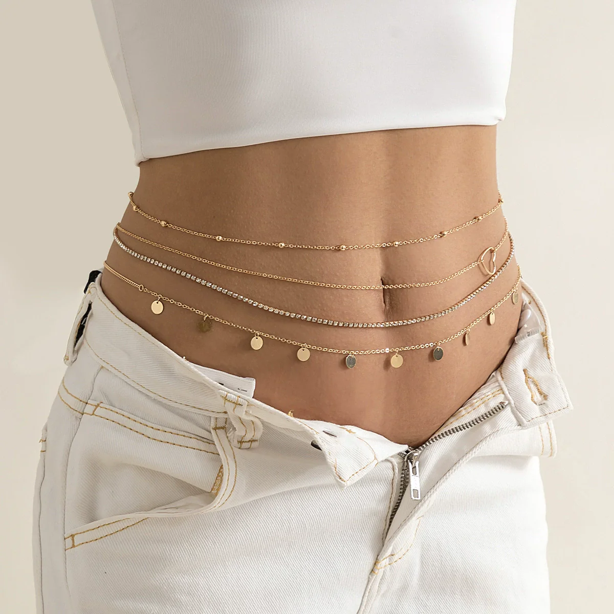 Waist Chain Metal Multilayer Tassel Sequins Rhinestone For Female