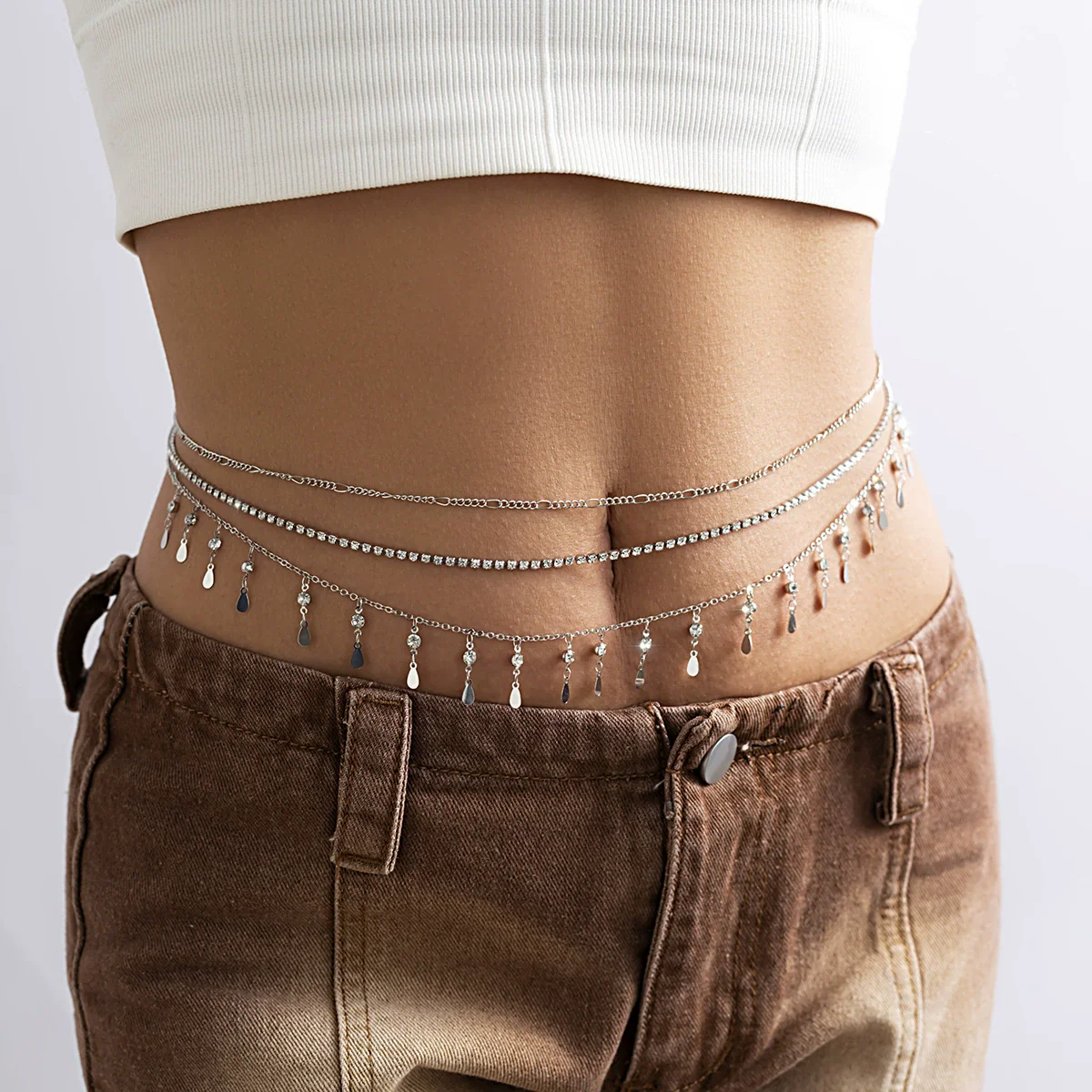 Waist Chain Metal Multilayer Tassel Sequins Rhinestone For Female - Image 2