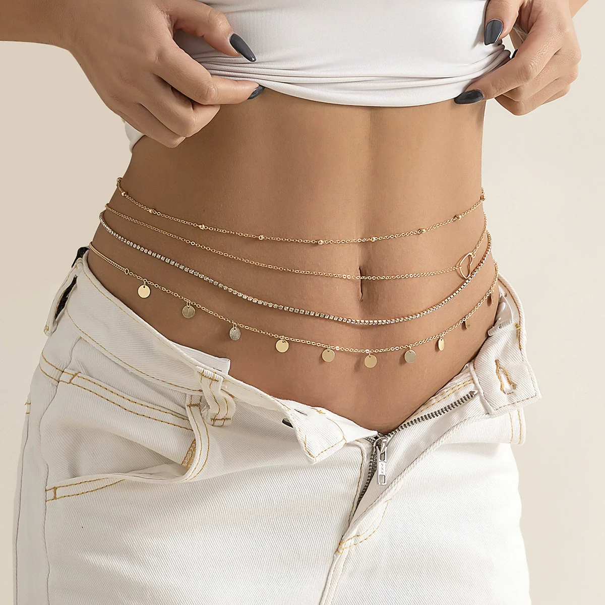 Waist Chain Metal Multilayer Tassel Sequins Rhinestone For Female - Image 6