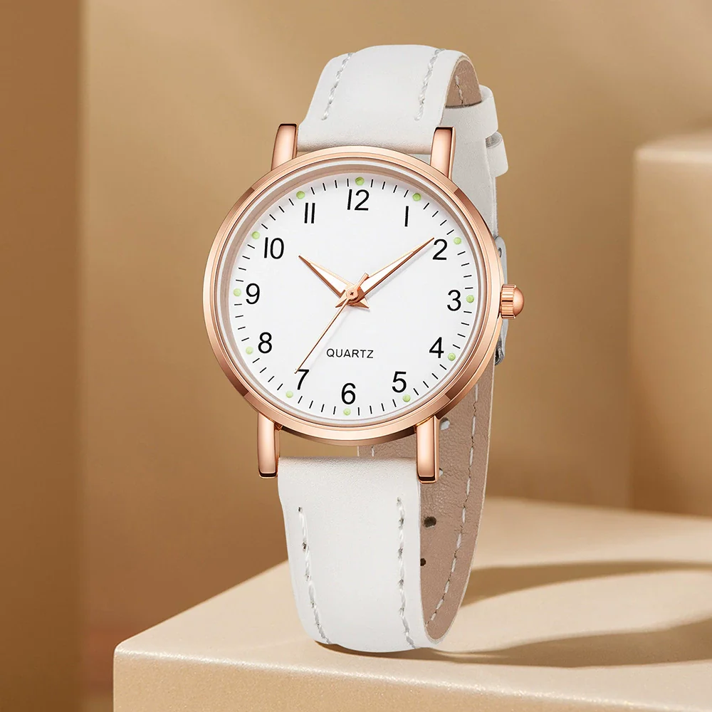 Watch Alloy Case Frosted Leather Strap Rose Gold Pin Buckle Round Dial Quartz - Image 6