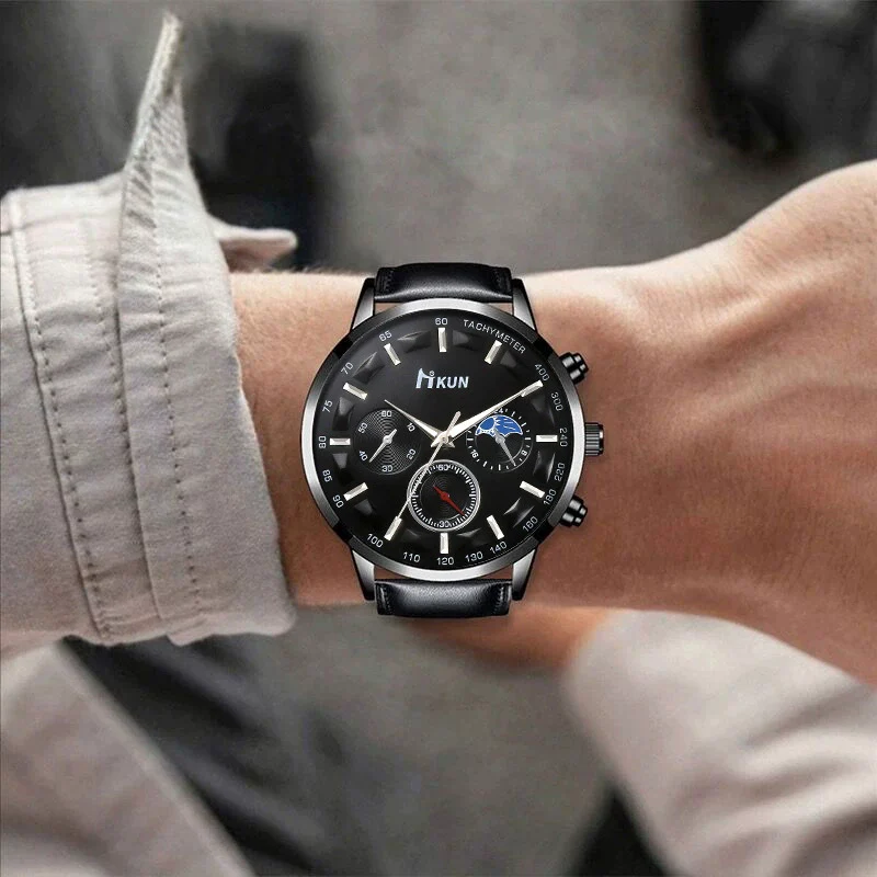 Watch Alloy Imitation Leather Round Fashion Men's - Image 3