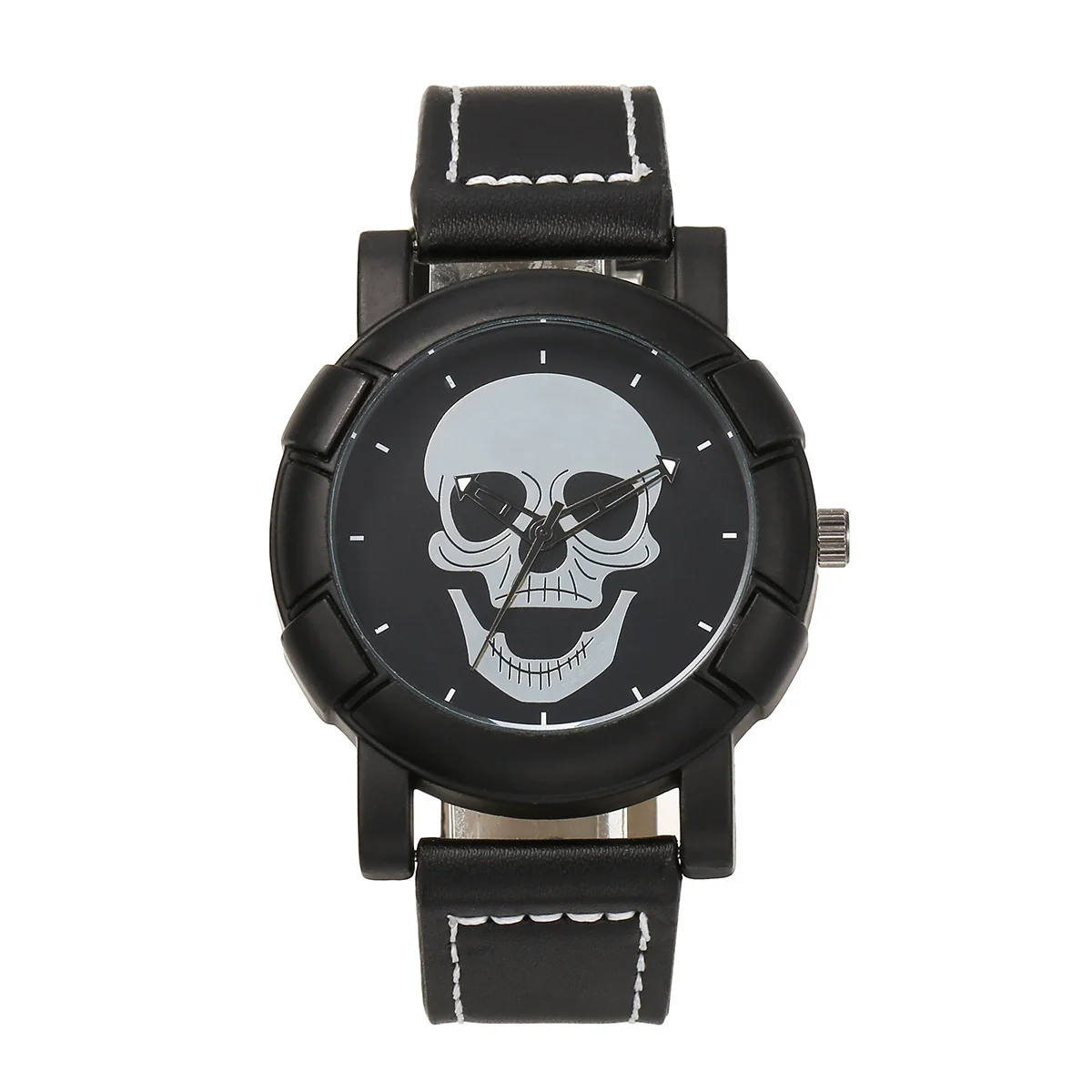 Watch Alloy Imitation Leather Stainless Steel Hip Hop Style Skull Decoration Round Dial - Image 8