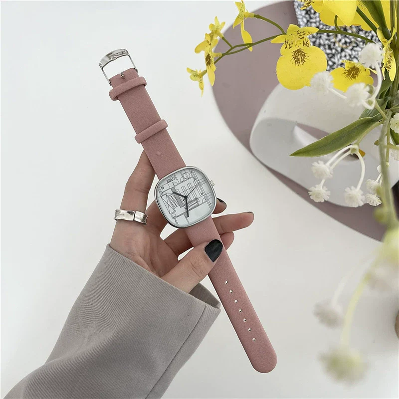 Watch Alloy Ordinary Glass Mirror Square Dial Casual Design For Women And Men - Image 2