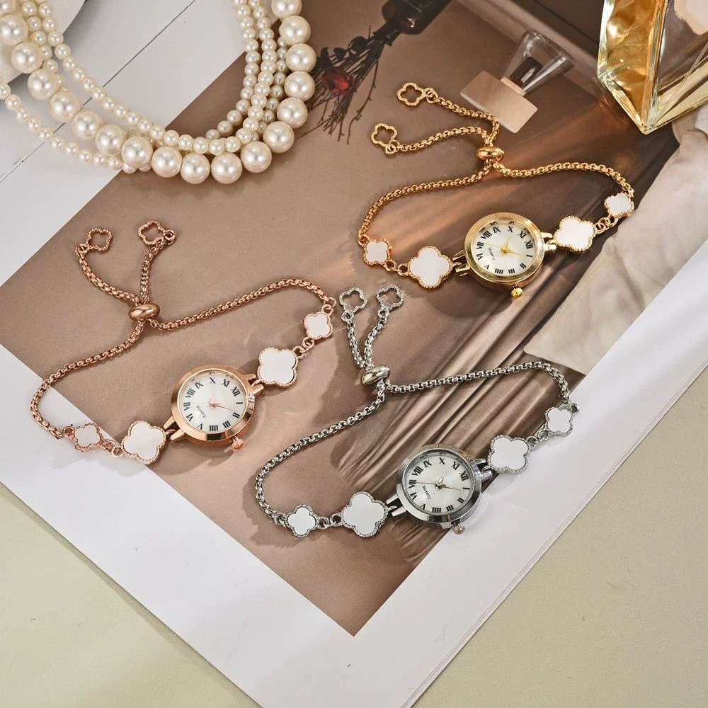 Watch Alloy Rose Gold Fourleaf Clover Casual Style For Female Students - Image 2