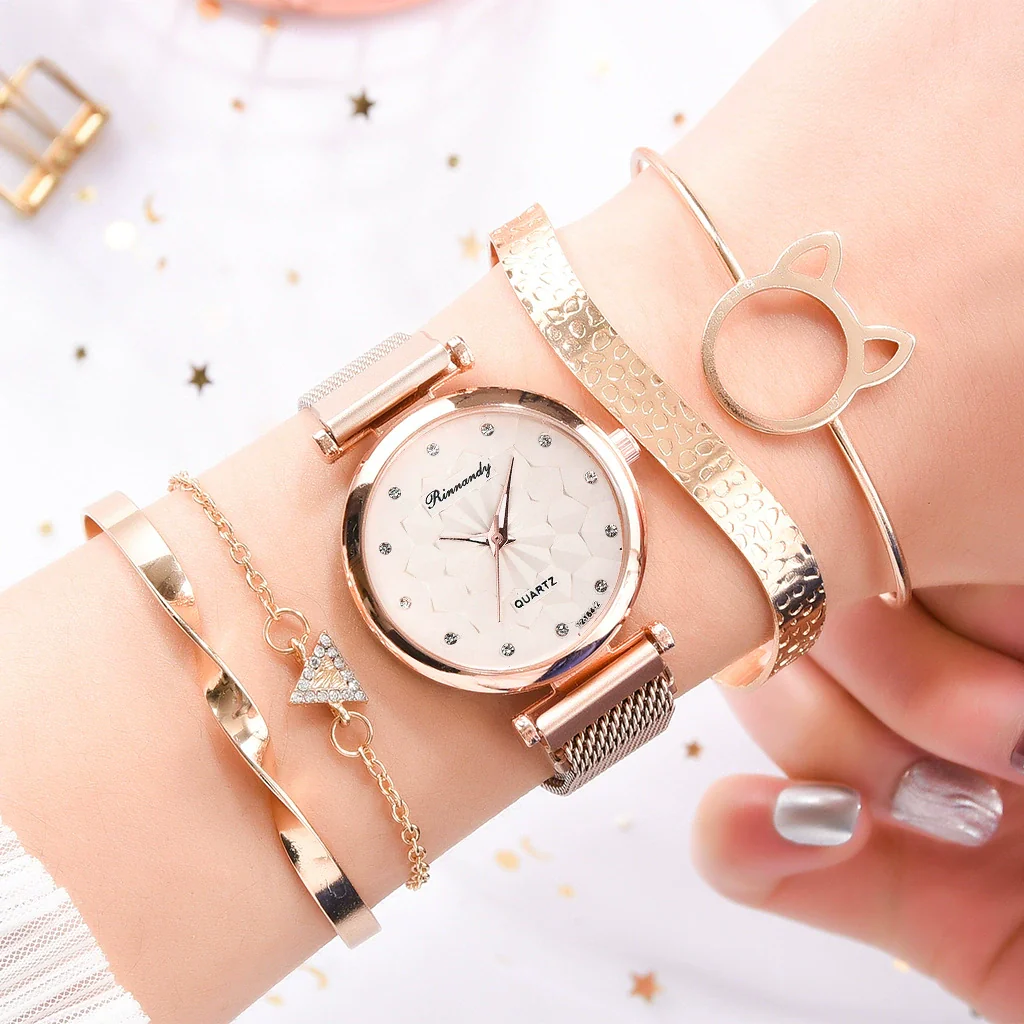 Watch Bracelet Fashion Cat Ear Flower Magnet Buckle Milan Mesh Stainless Steel Alloy Band For Female