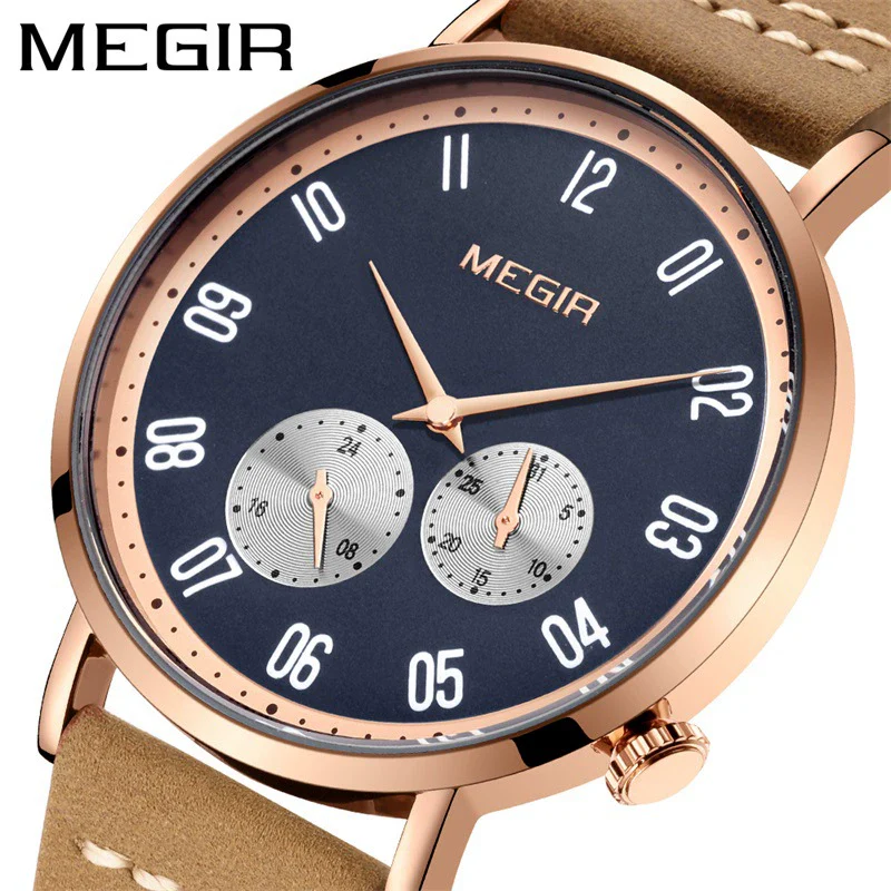 Watch Men's Simple Waterproof Luminous Leather Business Sports Alloy Mineral Strengthened Mirror Round