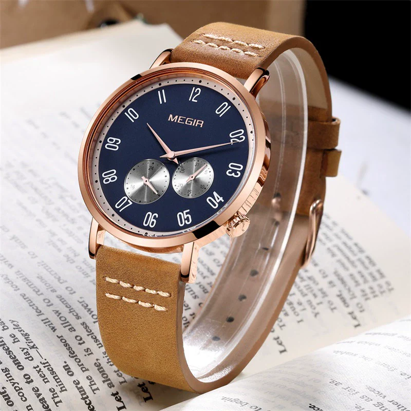 Watch Men's Simple Waterproof Luminous Leather Business Sports Alloy Mineral Strengthened Mirror Round - Image 2